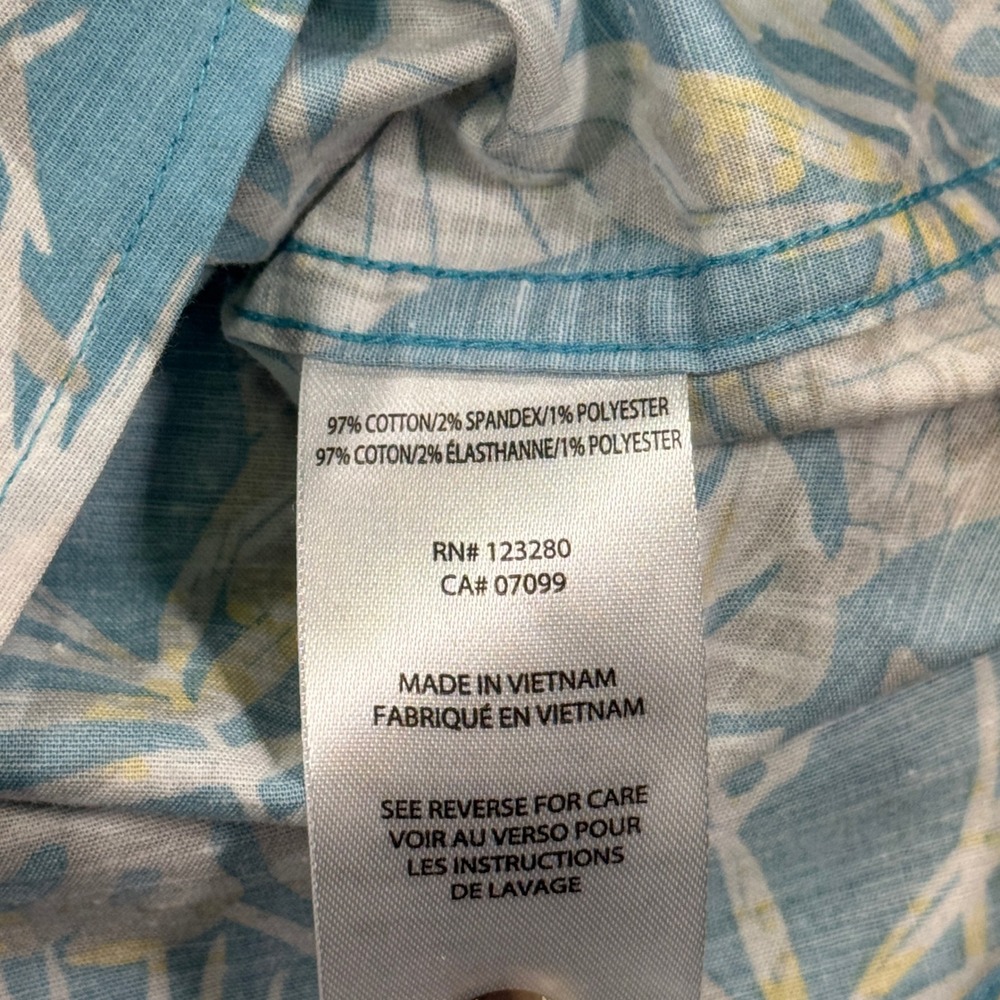 Travis Mathew Mens XXL Blue Tropical Monstera Palm Short Sleeve Button Up Shirt - Picture 8 of 8